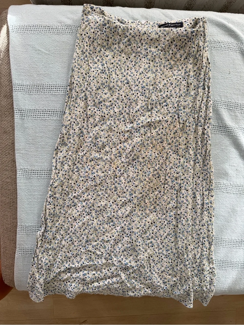 Brandy Melville Cream Maxi Skirt with Blue & Green Floral Print